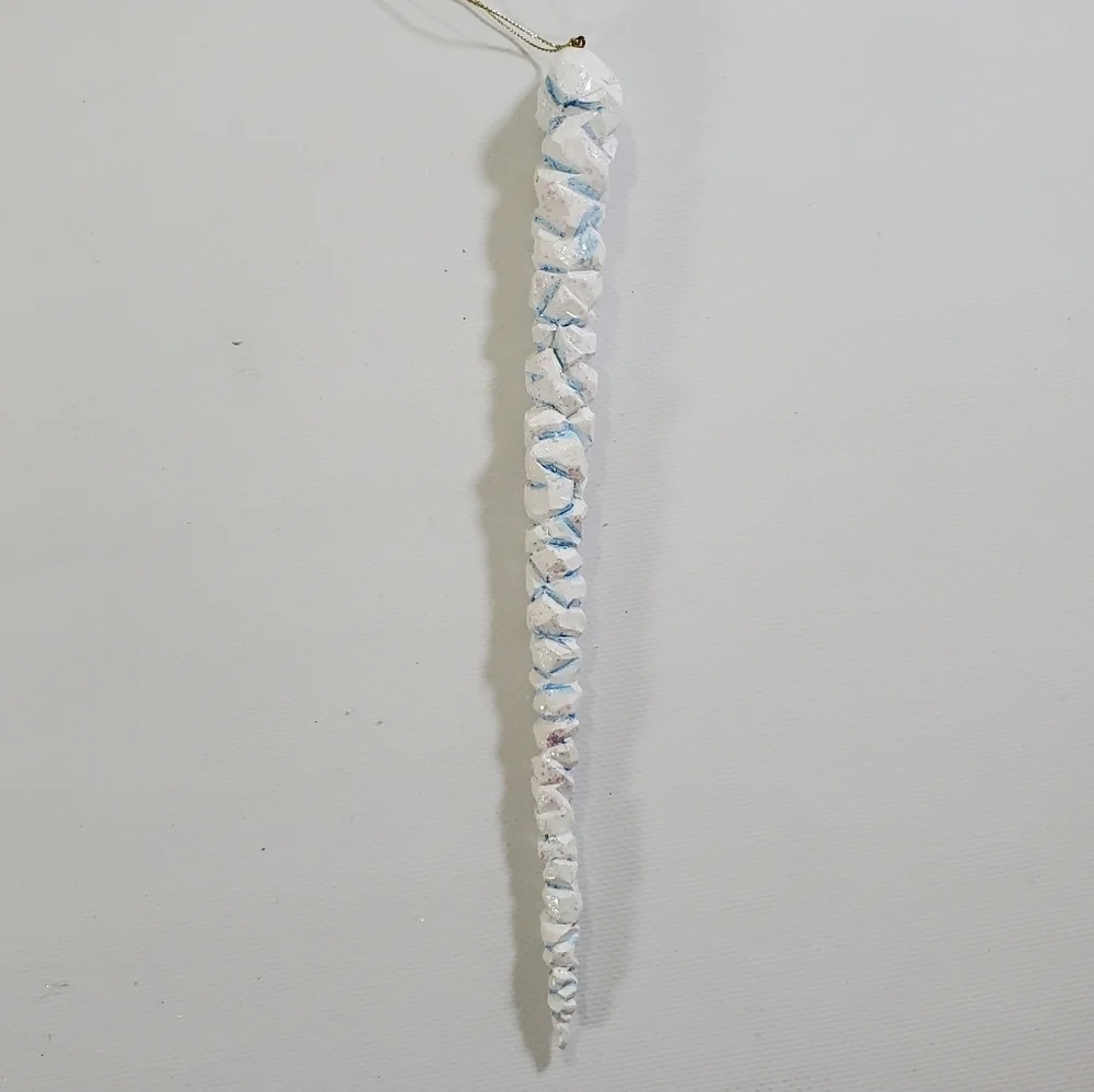 Christmas Ornaments Clear Snowflakes and White Blue Glitter Icicles Holiday
